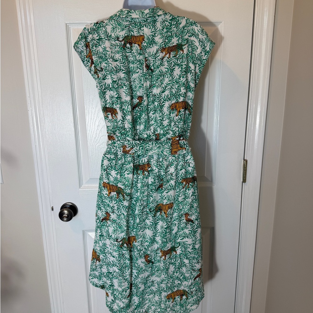 Maeve Teal and Gold Tiger Print Midi Dress - Picture 5 of 7